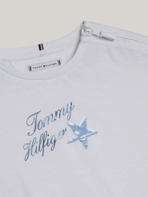 white adaptive sequin star logo t-shirt for girls tommy hilfiger