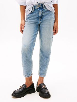 blau tapered leg jeans mit hohem bund für mädchen - tommy hilfiger