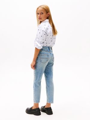 blau tapered leg jeans mit hohem bund für mädchen - tommy hilfiger