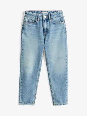 blau tapered leg jeans mit hohem bund für mädchen - tommy hilfiger