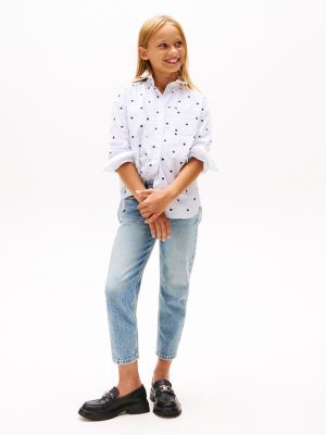 blue tapered leg jeans mit hohem bund für mädchen - tommy hilfiger