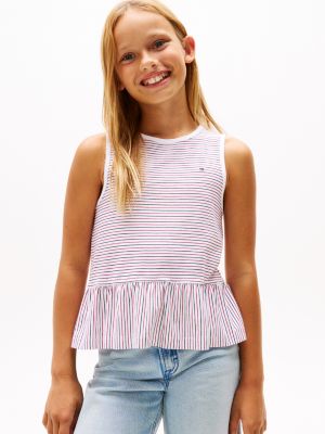 multi stripe peplum sleeveless top for girls tommy hilfiger