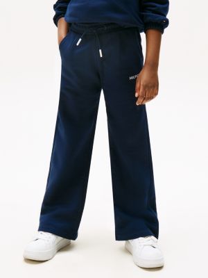 blue logo embroidery wide leg joggers for girls tommy hilfiger