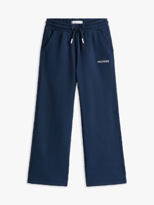 blue logo embroidery wide leg joggers for girls tommy hilfiger