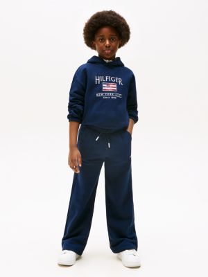 blue jogger met wijde fit en geborduurd logo voor meisjes - tommy hilfiger