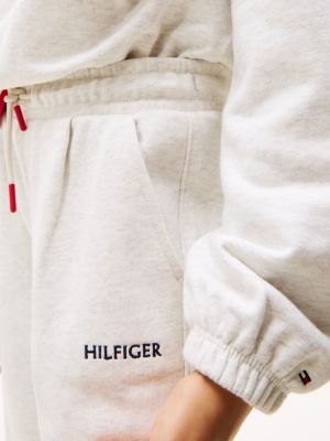 grey logo embroidery wide leg joggers for girls tommy hilfiger