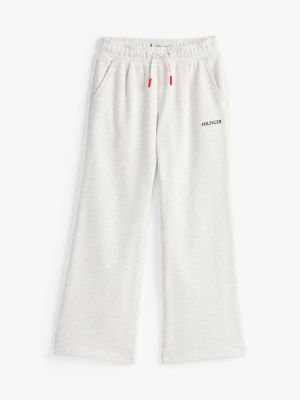 grey logo embroidery wide leg joggers for girls tommy hilfiger