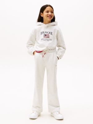 grey logo embroidery wide leg joggers for girls tommy hilfiger