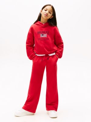 joggers larghi con logo ricamato rosso da bambine tommy hilfiger