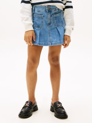 mini-jupe plissée en denim bleu pour filles tommy hilfiger