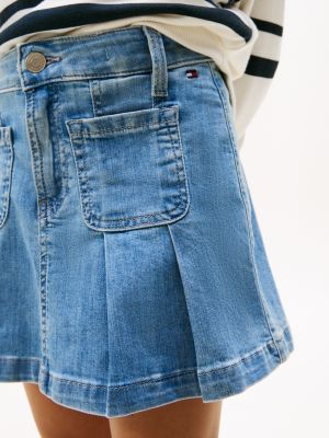 mini-jupe plissée en denim bleu pour filles tommy hilfiger