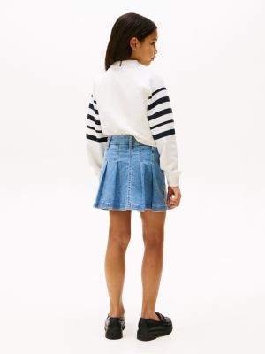 minigonna in denim a pieghe blu da bambine tommy hilfiger