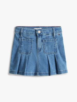 blue pleated denim mini skirt for girls tommy hilfiger