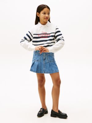 blue geplooide minirok van denim voor meisjes - tommy hilfiger