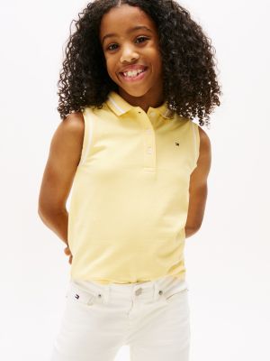 yellow tipped collar sleeveless polo shirt for girls tommy hilfiger