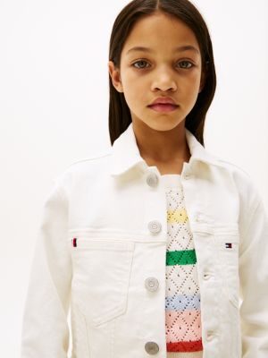 beige white denim trucker jacket for girls tommy hilfiger