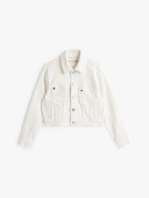 beige weiße truckerjacke aus denim für mädchen - tommy hilfiger