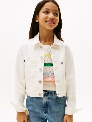 beige white denim trucker jacket for girls tommy hilfiger