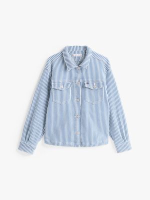 multi gestreiftes overshirt aus denim für mädchen - tommy hilfiger