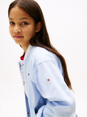 blue relaxed back logo varsity jacket for girls tommy hilfiger