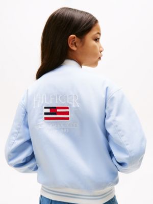 blue relaxed back logo varsity jacket for girls tommy hilfiger