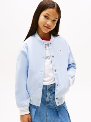 blue relaxed back logo varsity jacket for girls tommy hilfiger