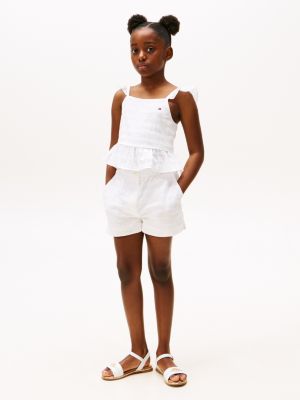 white textured shorts for girls tommy hilfiger