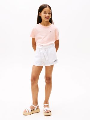 white linen blend shorts for girls tommy hilfiger