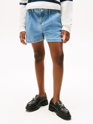 blauw denim short met wijde fit voor meisjes - tommy hilfiger