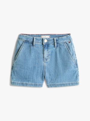 blauw denim short met wijde fit voor meisjes - tommy hilfiger