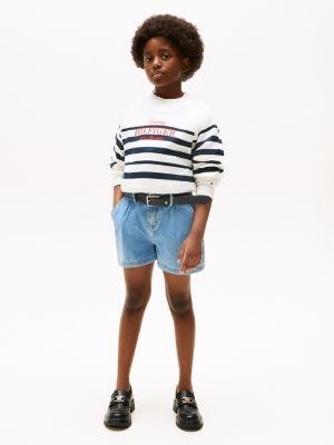 short en denim à jambe ample bleu pour filles tommy hilfiger