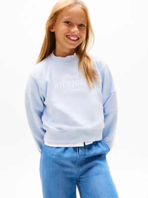 blue sweatshirt met geborduurd logo voor meisjes - tommy hilfiger