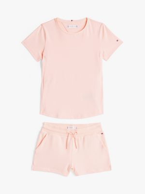 pink t-shirt and shorts set for girls tommy hilfiger