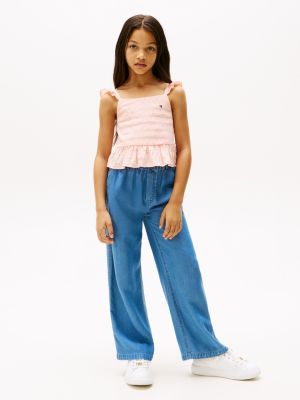 pink textured ruffle top for girls tommy hilfiger