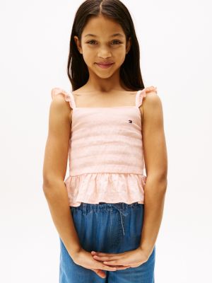 pink textured ruffle top for girls tommy hilfiger