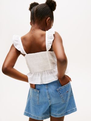 white textured ruffle top for girls tommy hilfiger