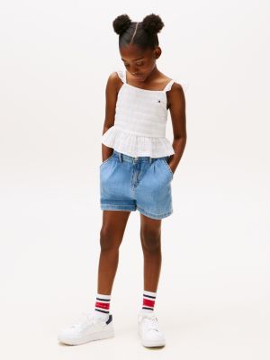 white textured ruffle top for girls tommy hilfiger