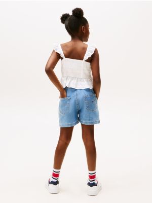 white textured ruffle top for girls tommy hilfiger