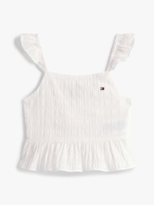 white textured ruffle top for girls tommy hilfiger