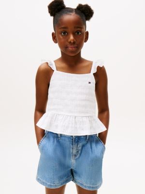 white textured ruffle top for girls tommy hilfiger