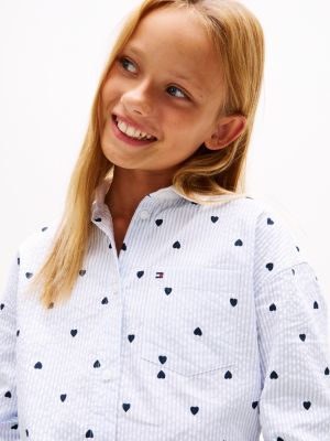 multi stripe heart print relaxed shirt for girls tommy hilfiger