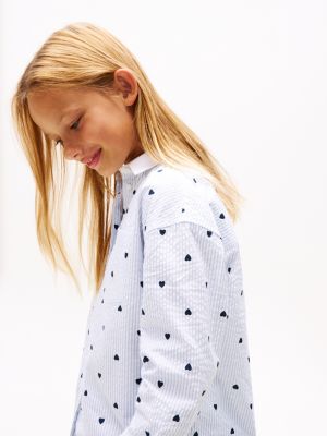 multi stripe heart print relaxed shirt for girls tommy hilfiger