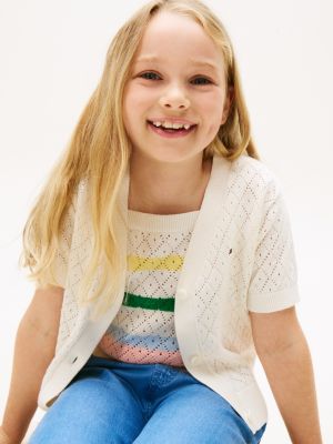 white crochet short sleeve cardigan for girls tommy hilfiger