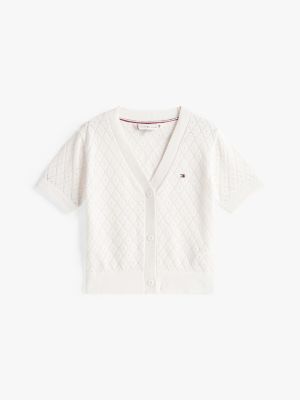 white crochet short sleeve cardigan for girls tommy hilfiger