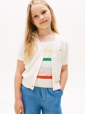 white crochet short sleeve cardigan for girls tommy hilfiger