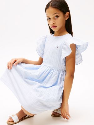 blue textured fit and flare dress for girls tommy hilfiger