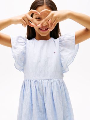 blue textured fit and flare dress for girls tommy hilfiger