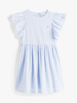 vestido texturizado de corte evasé azul de niñas tommy hilfiger