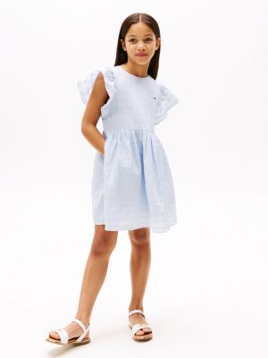 blue textured fit and flare dress for girls tommy hilfiger