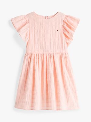 pink textured fit and flare dress for girls tommy hilfiger